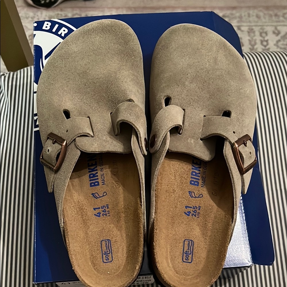 Birkenstock Taupe Suede Clogs